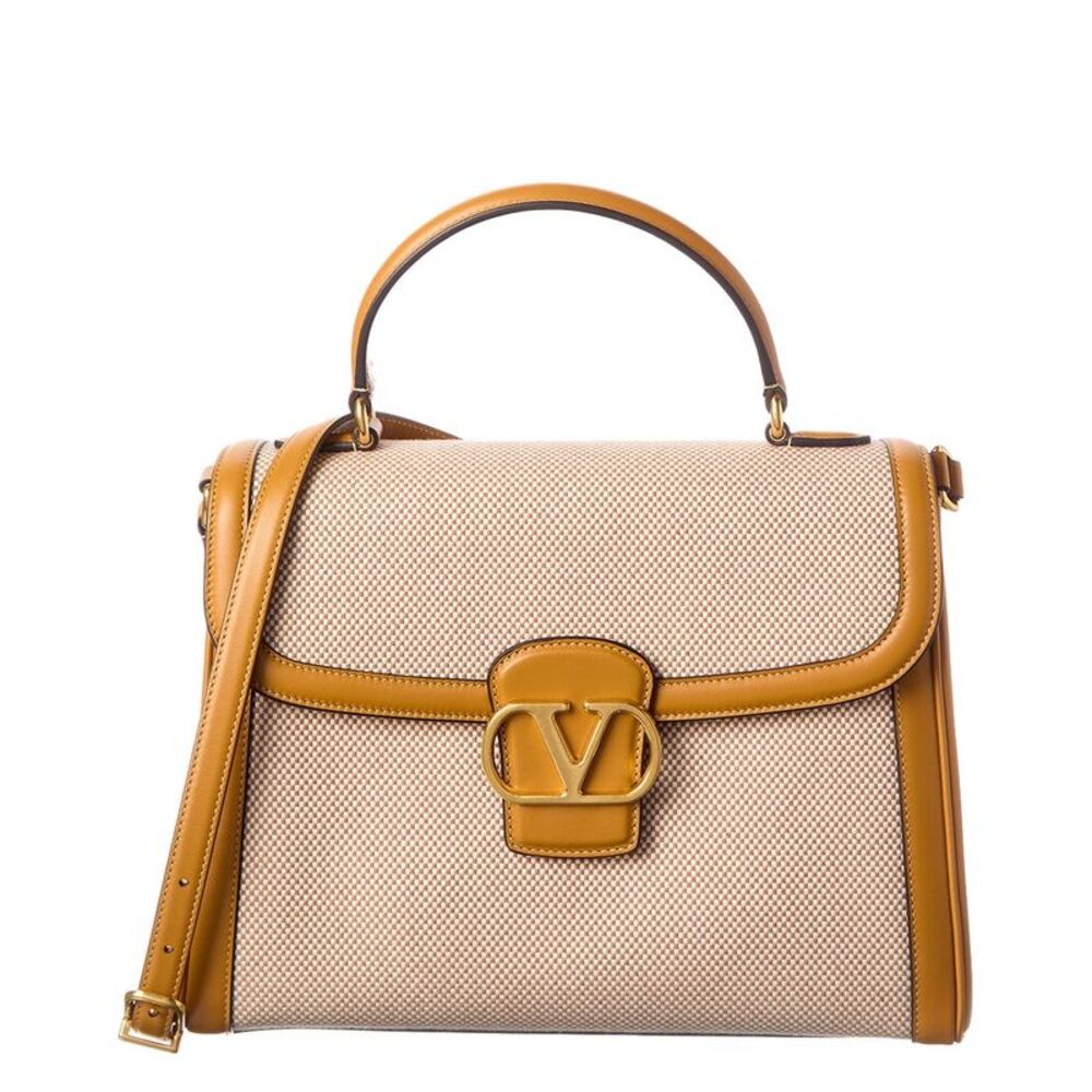 Valentino Vlogo Signature Canvas & Leather Satchel, Brown
